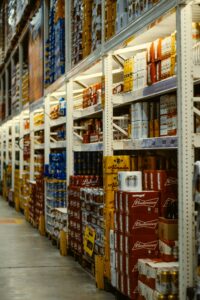 Alcoholic drinks stored in a large warehouse